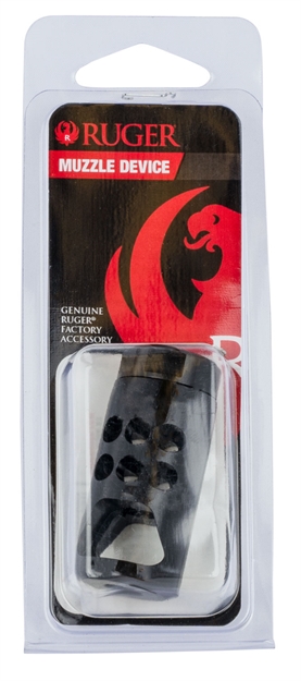 Picture of  Ruger 90641 American Ranch Muzzle Brake Fits American Ranch .450 Bushmaster/ Marlin Lever-Action .45-70 Govt, Alloy Steel W/Matte Black Finish, 11/16"X24 Threads, 2.20" Oal X 1" Diameter 736676906413