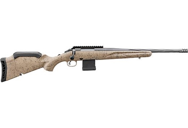 Picture of  Ruger 46919 American II Ranch 5.56 Nato 10+1 16.10" Cobalt Cerakote Spiral Fluted Threaded Barrel & Alloy Steel Receiver W/Picatinny Rail, Flat Dark Earth Splatter Adj Lop Synthetic Stock