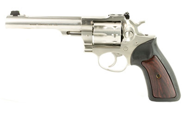 Picture of  Ruger 1757 Gp100  Medium Frame 22 LR 10Rd 5.50" Satin Stainless Barrel, Frame & Cylinder, Black Rubber W/Wood Insert Grip, Transfer Bar Safety, Exposed Hammer