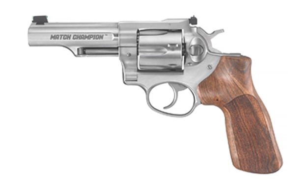 Picture of  Ruger 1755 Gp100 Match Champion Medium Frame 357 Mag 6Rd 4.20" Satin Stainless Steel Half-Lug Barrel, Cylinder & Frame, Hogue Stippled Hardwood Grip, Transfer Bar Safety 736676017553