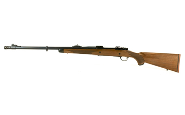Picture of  Ruger 37186 Hawkeye African Full Size 375 Ruger 3+1 23" Satin Blued Threaded Barrel, Satin Blued Steel Receiver W/Integral Scope Mount, American Walnut Stock, Right Hand