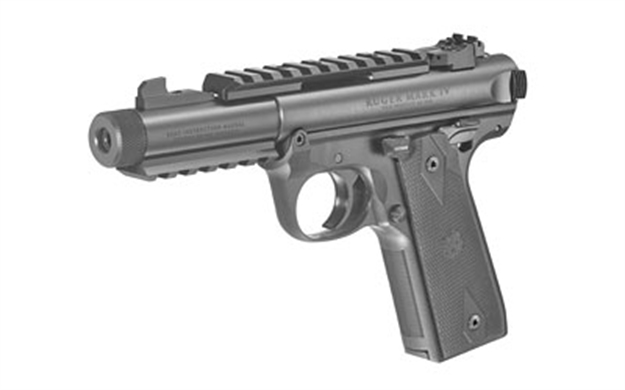 Picture of  Ruger 40149 Mark IV 22/45 Tactical 22 LR 10+1 4.40" Steel/Threaded Barrel, Blued Slide, Black Checkered 1911-Style Panel Grip, Features Top & Bottom Picatinny Rails