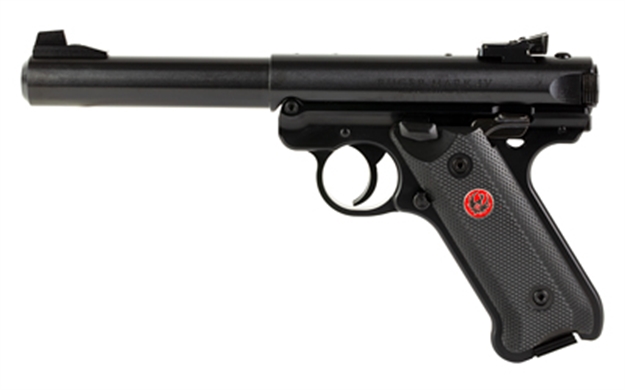 Picture of  Ruger 40183 Mark IV Target *Ca Compliant 22 LR 10+1 5.50" Blued Bull Barrel, Blued Aluminum Frame, Black Checkered Polymer Grip, Right Hand
