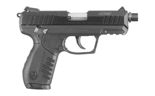 Picture of  Ruger 3604 Sr22  22 LR 10+1 3.50" Satin Stainless Threaded Barrel, Black Anodized Serrated Slide, Black Polymer Frame W/Picatinny Rail, Black Polymer Grip, Right Hand 736676036042