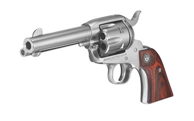Picture of  Ruger 5109 Vaquero  Medium Frame 357 Mag/38 Special 6Rd 4.62" High Gloss Stainless Steel Barrel, Cylinder & Frame, Hardwood Grip, Transfer Bar Safety, Exposed Hammer 736676051090