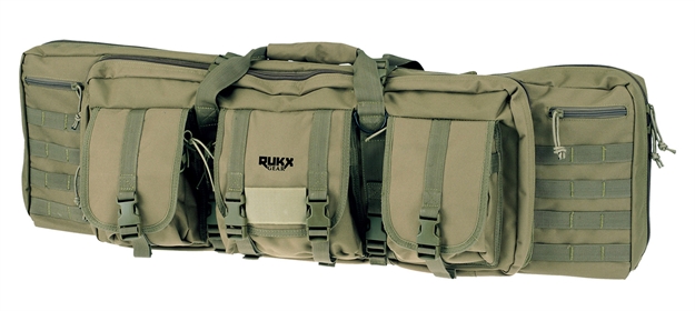 Picture of  Rukx Gear Atict42dgg Tactical Double Gun Case 42" Water Resistant Green 600D Polyester W/ Non-Rust Zippers Reinforced Velcro & Adjustable Back Straps 819644026761