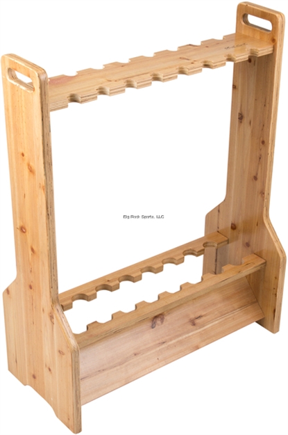 Picture of Rush Creek Double Sided Fishing Rod Storage Rack - Light Stain, Holds 16 Rods