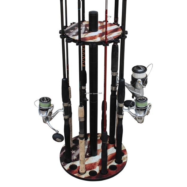 Picture of Rush Creek US Distressed Flag 16 Round Rod Storage Rack With 38Mm Steel Post