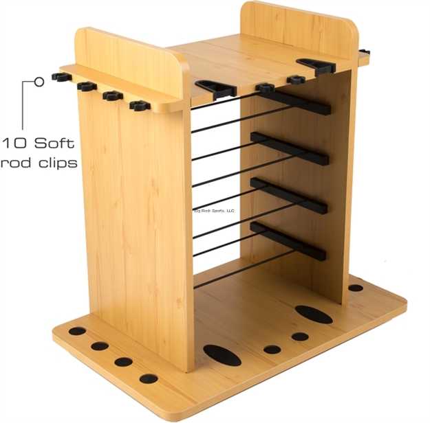 Picture of Rush Creek Wooden Rod Rack, Holds 14 Rods, W/Four Bait Bin Storage