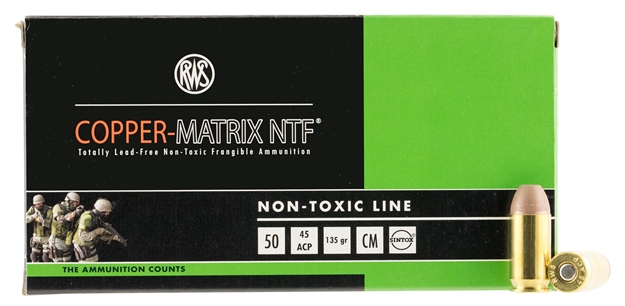 Picture of 204540050 Ntf Rws Copper-Matrix 
45 Acp 135 GR Non-Tox Frangible 50 Bx/10 CS