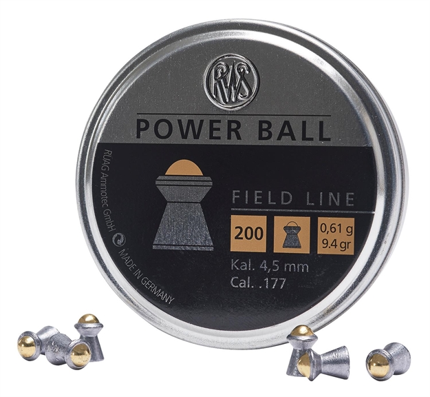 Picture of  Umarex Usa 2317414 Power Ball Field Line 177 Steel Lead Domed Pellet/ 200 Per Tin 723364174148
