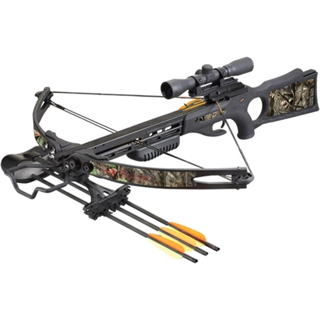 Picture of SA Sports Ambush 150-Lb Compound Crossbow Package, 4X32 Scope, Quiver, 4 Arrows, Cocking Device