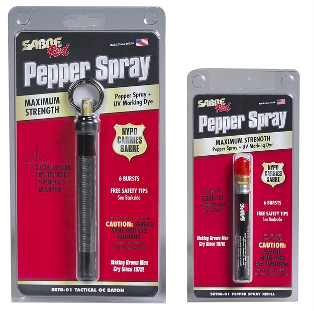 Picture of Sabre Srtb01 Key Ring Baton Pepper Spray 5 3/4"Hx3/4"W .14 OZ 5 Feet