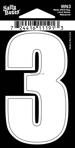 Picture of Salty Bones 3" Vinyl White Boat Number - 3