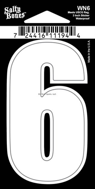 Picture of Salty Bones 3" Vinyl White Boat Number - 6