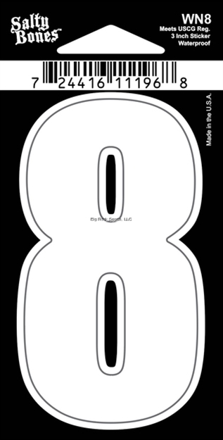 Picture of Salty Bones 3" Vinyl White Boat Number - 8