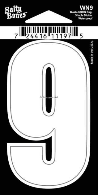 Picture of Salty Bones 3" Vinyl White Boat Number - 9