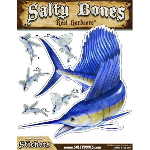 Picture of Salty Bones Mega Decal, 10.5" X 13.5", Sailfish (Left Facing)