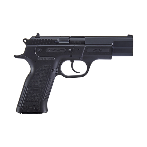 Picture of  Eaa Usa B69bl B6  9Mm Luger 19+1 4.50" Black Steel Barrel, Black Serrated Steel Slide, Black Polymer Frame W/Beavertail, Black Polymer Grip, Manual Thumb Safety, Right Hand