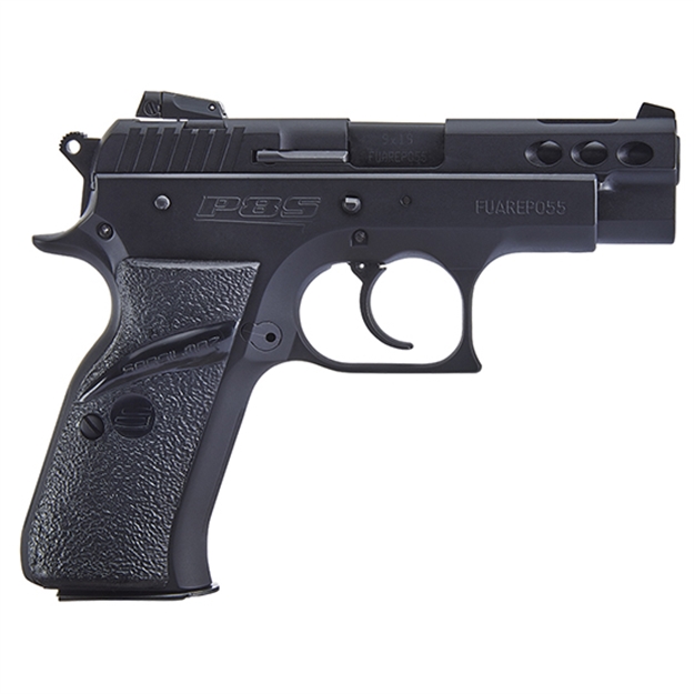 Picture of  Eaa Usa P8sbl P8s  Compact 9Mm Luger 17+1 3.80" Black Ported Steel Barrel, Black Steel Ported/Serrated Slide, Black Oxide Steel Frame W/Beavertail, Black Polymer Grip, Right Hand