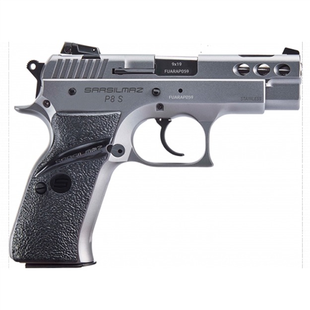 Picture of  Eaa Usa P8sst P8s  Compact Frame 9Mm Luger 17+1 3.80" Black Ported Steel Barrel, Stainless Steel Ported/Serrated Slide, Steel Frame W/Beavertail, Black Polymer Grip, Right Hand