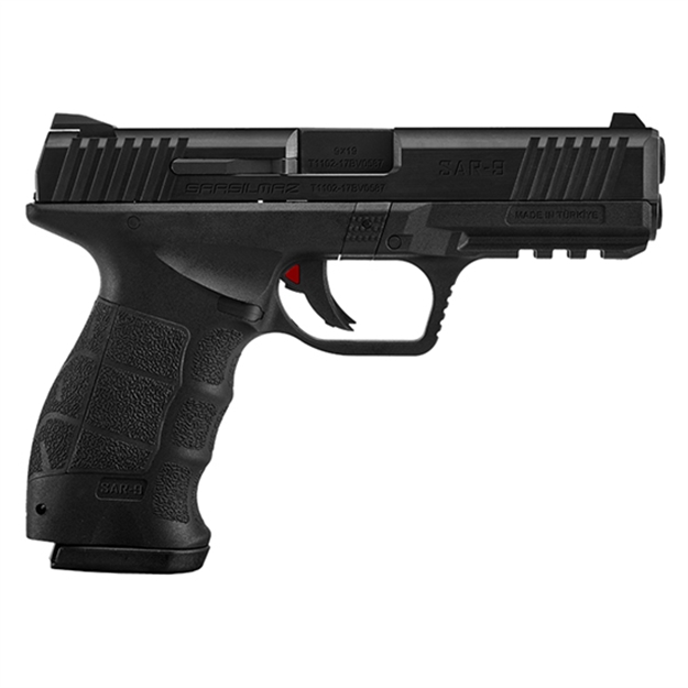 Picture of Eaa Usa Eaa9bl10 Eaa9  9Mm Luger Caliber With 4.40" Barrel, 10+1 Capacity, Overall Black Finish, Picatinny Rail Frame, Serrated Steel Slide & Finger Grooved Interchangeable Backstrap Grip SAR9BLX