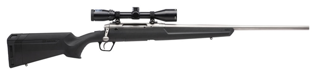 Picture of  Savage Arms 57288 Axis XP Full Size 243 Win 4+1 22" Matte Stainless Button-Rifled Barrel, Matte Stainless Steel Drilled & Tapped Receiver, Matte Black Fixed Synthetic Stock, Weaver Scope 3-9X40mm 011356572882