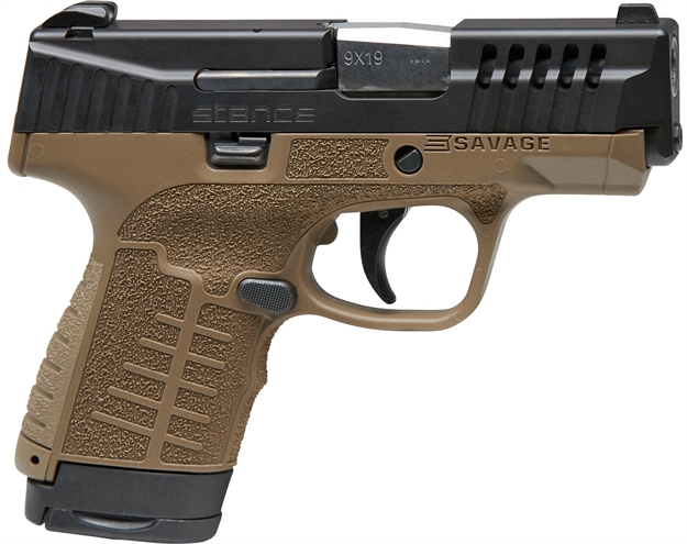 Picture of  Savage Arms 67005 Stance  9Mm Luger 7+1/8+1 3.20" Barrel, Flat Dark Earth  Polymer Frame, Serrated/Ported Black Nitride Slide, Interchangeable Backstrap, NO Manual Safety 011356670052