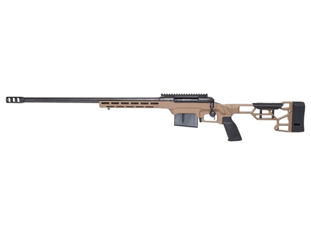 Picture of  Savage Arms 57698 110 Precision 338 Lapua Mag 5+1 24", Matte Black Rec/Barrel, Flat Dark Earth Cerakote Mdt Lss XL Chassis, Polymer Grip, Left Hand
