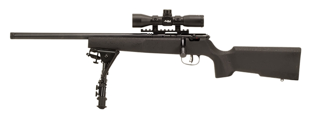 Picture of  Savage Arms 13836 Rascal Target XP Youth 22 LR 1Rd 16.12" Barrel, Matte Blued Metal Finish, Matte Black Synthetic Stock, Includes 4X32mm Scope & Bipod, Left Hand