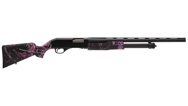 Picture of  Stevens 22561 320 Field Youth 20 Gauge Pump 3" 5+1 22" Matte Black Vent Rib Barrel, Matte Black Aluminum Drilled & Tapped Receiver, Fixed Muddy Girl Synthetic Stock Right, Ambidextrous