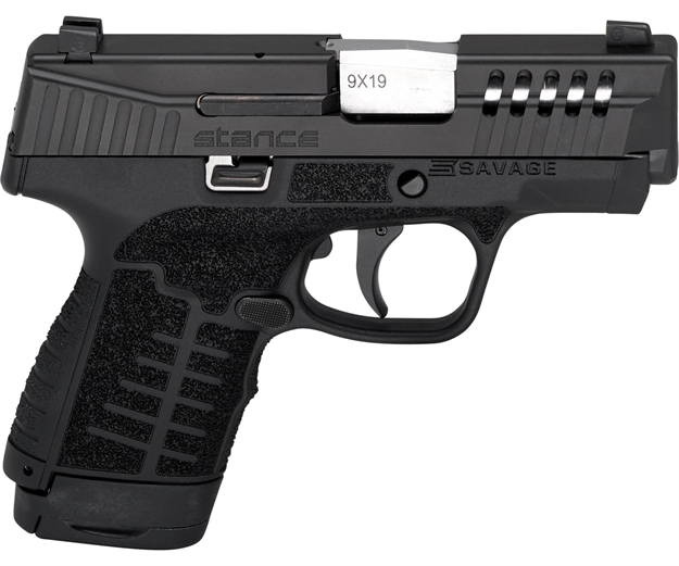 Picture of  Savage Arms 67037 Stance  9Mm Luger 10+1/7+1 3.2" Barrel, Black Polymer Frame, Serrated/Ported Black Nitride Slide, Interchangeable Backstraps, NO Manual Safety, Night Sights