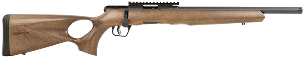 Picture of  Savage Arms 70217 B Series Timber 22 LR 10+1 18" Matte Black Threaded Barrel, Matte Black Picatinny Rail Carbon Steel Receiver, Woodgrain Fixed Thumbhole Stock 062654702174