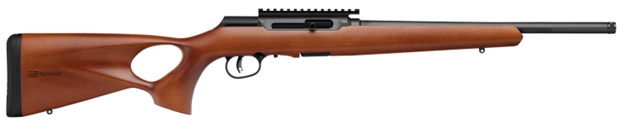 Picture of  Savage Arms 47247 A Series Timber 22 LR 10+1 18" Black Threaded Barrel, Black Picatinny Rail Steel Receiver, Woodgrain Fixed Thumbhole Stock