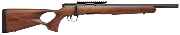 Picture of  Savage Arms 70217 B Series Timber 22 LR 10+1 18" Matte Black Threaded Barrel, Matte Black Picatinny Rail Carbon Steel Receiver, Woodgrain Fixed Thumbhole Stock