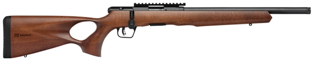 Picture of  Savage Arms 70517 B Series Timber 22 Wmr 10+1 16.50" Matte Black Threaded Barrel, Matte Black Picatinny Rail Carbon Steel Receiver, Woodgrain Fixed Thumbhole Stock