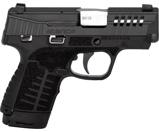 Picture of  Savage Arms 67002 Stance  9Mm Luger 3.20" 7+1,8+1 Black Frame With MS Black Stainless Steel Ported Slide Black Interchangeable Backstrap Grip Tritium Night Sights Includes 2 Mags & Hard Case 011356670021