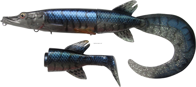 Picture of Savage Gear Hybrid Hard Pike Soft Tails 10", 4 1/2 Oz, 1 Body 2 Tails Blue Silver Pike