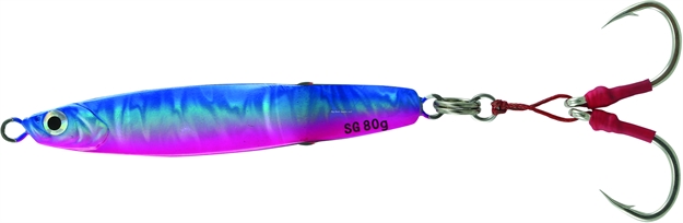 Picture of Savage Gear Slim Squish Slim Body Erratic Fall Jig 5/0 Hooks, Blue Pink, 4 1/4", 80 Grams, Flutter Sinking