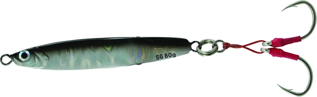 Picture of Savage Gear Slim Squish Slim Body Erratic Fall Jig 6/0 Hooks, Dirty Silver/Lumo, 4 1/2", 100 Grams, Flutter Sinking