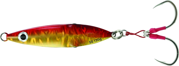 Picture of Savage Gear Squish Erratic Fall Deep Drop Jig 5/0 Hook, Gold/Red, 3 3/4", 80 Grams, Flutter Sinking