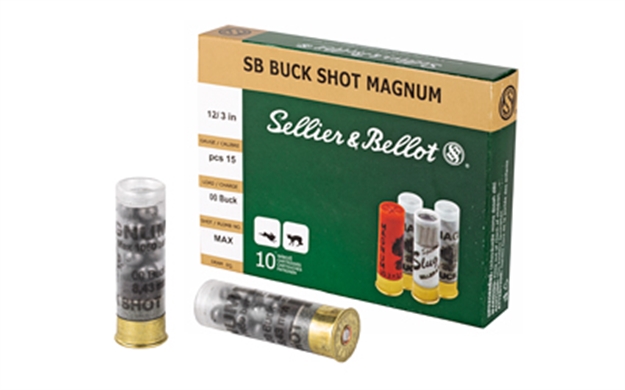 Picture of  Sellier & Bellot Sb12bsa Hunting Magnum 12Gauge 3" 15Pellets 1 7/8Oz 00Buck Shot 10 Per Box/25 Case