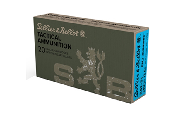 Picture of Sellier & Bellot Sb762subb Rifle  308 Win 200 GR Full Metal Jacket Subsonic (Fmjsb) 20 Per Box/25 CS SB308SUBB