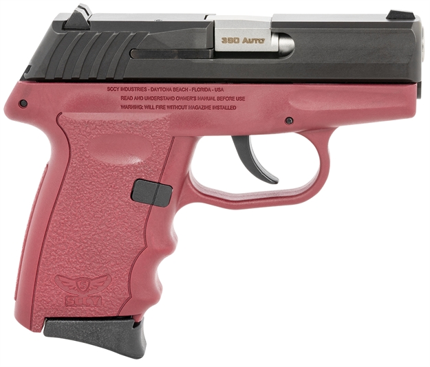 Picture of Sccy Industries Cpx-3Cbcr Cpx-3  380 Acp 10+1 3.10" Crimson Red Polymer Serrated Black Nitride SS Slide Finger Grooved Crimson Red Polymer Grip CPX-3CBCRG3