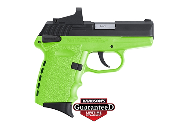 Picture of Sccy Industries Cpx-1Cblgrd Cpx-1 RD 9Mm Luger 3.10" 10+1 Black Nitride Stainless Steel Slide Lime Polymer Grip Cst-1500 Red Dot