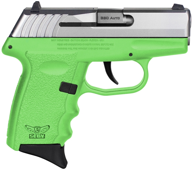 Picture of Sccy Industries Cpx-3Ttlg Cpx-3  380 Acp 10+1 3.10" Lime Green Polymer Serrated SS Slide Finger Grooved Lime Green Polymer Grip CPX-3TTLGG3