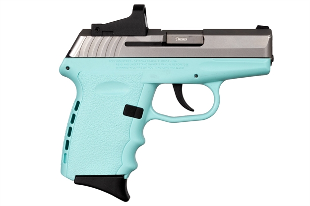 Picture of Sccy Industries Semi-Auto Pistol, 9Mm, 3.1" Bbl,Two-Tone, Ss,  Sky Blue, Crimson Trace Red Dot Sight, NO External Saftey, 10+1 Rnd CPX-2TTSBRD 850013592340