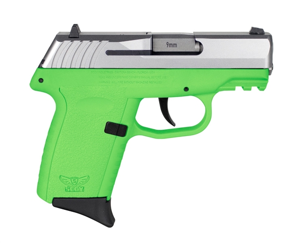 Picture of  Sccy Industries Cpx-2Ttlgg3 Cpx-2 Gen3 9Mm Luger Caliber With 3.10" Barrel, 10+1 Capacity, Lime Green Finish Picatinny Rail Frame, Serrated Stainless Steel Slide, Polymer Grip & NO Manual Thumb Safety 810099570380
