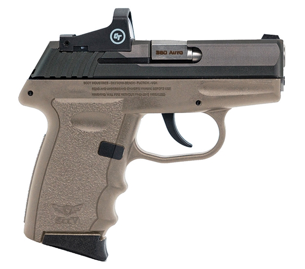 Picture of Sccy Industries Semi-Auto Pistol, 380 Acp, 3.1" Bbl, Blk Slide, Dark Earth Grip, Crimson Trace Red Dot Sight, NO External Safety 10+1