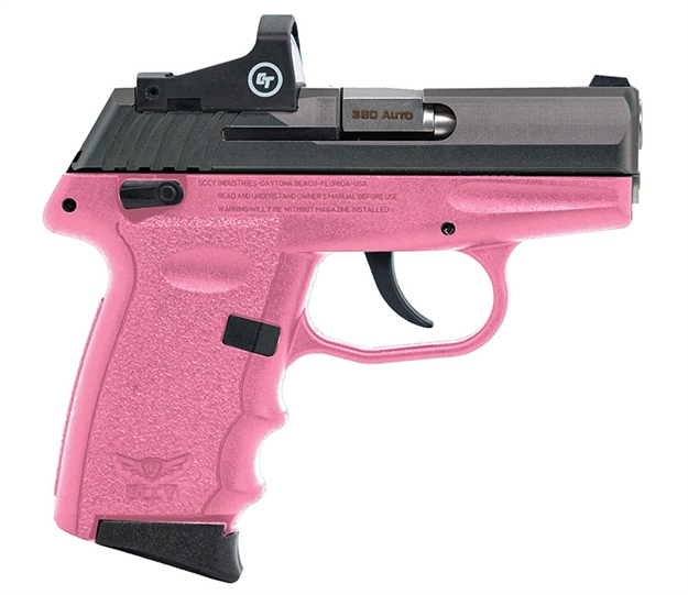 Picture of Sccy Industries Semi-Auto Pistol, 380 Acp, 3.1" Bbl, Blk Slide, Pink Grip, Crimson Trace Red Dot Sight, Manuel Safety 10+1